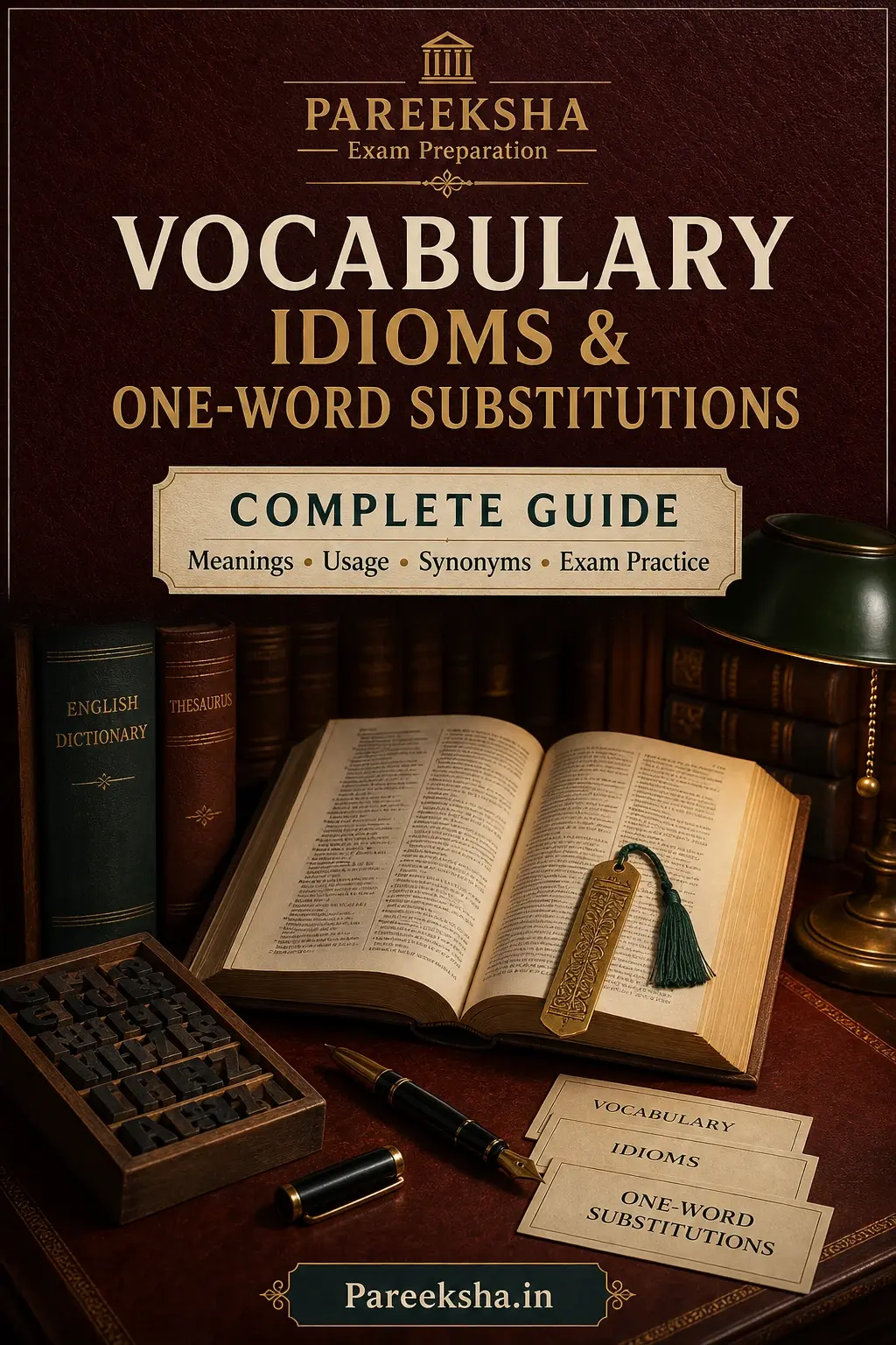 Vocabulary, Idioms & One-Word Substitutions — Complete Guide cover