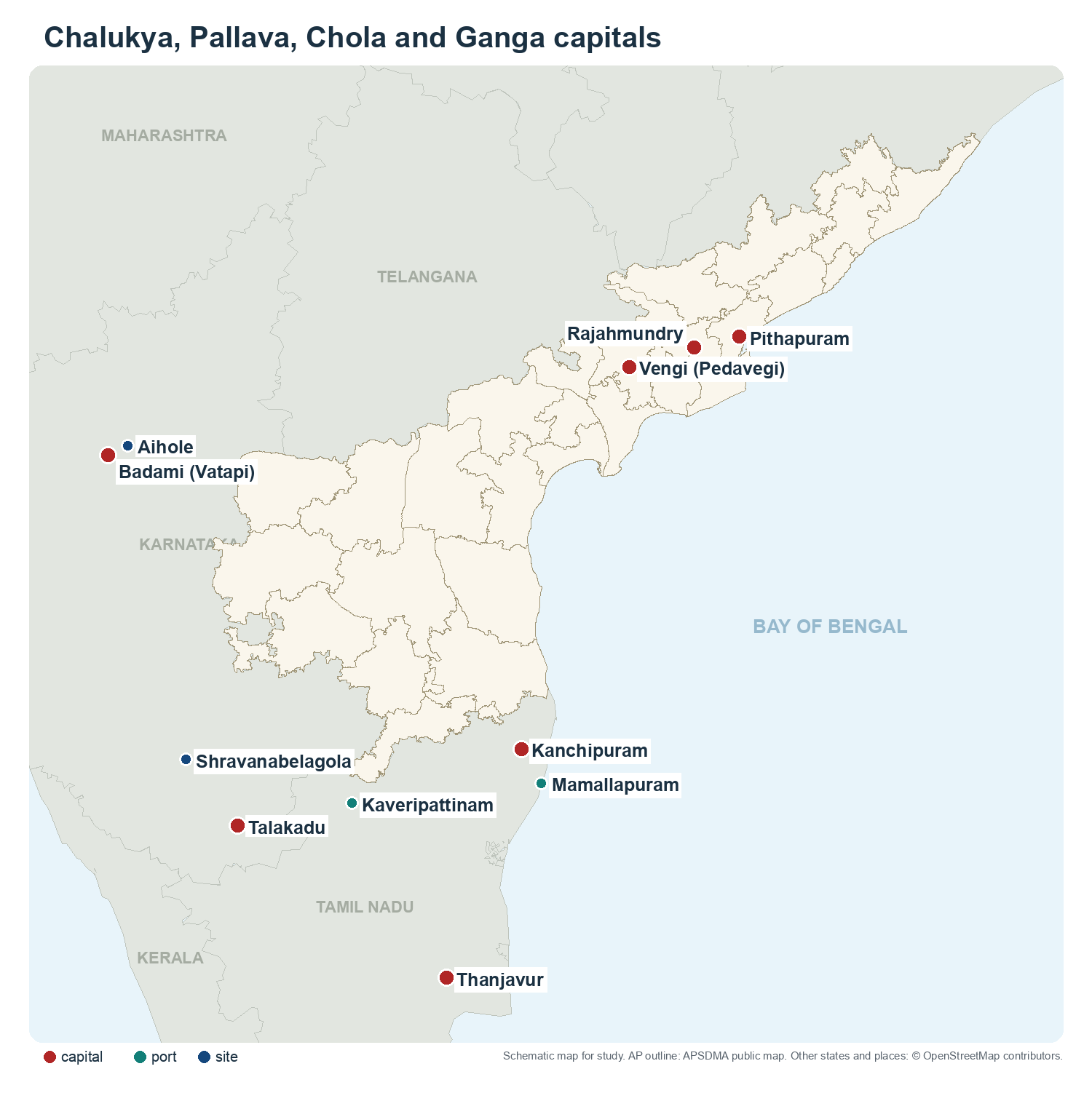 Chalukya, Pallava, Chola and Ganga capitals